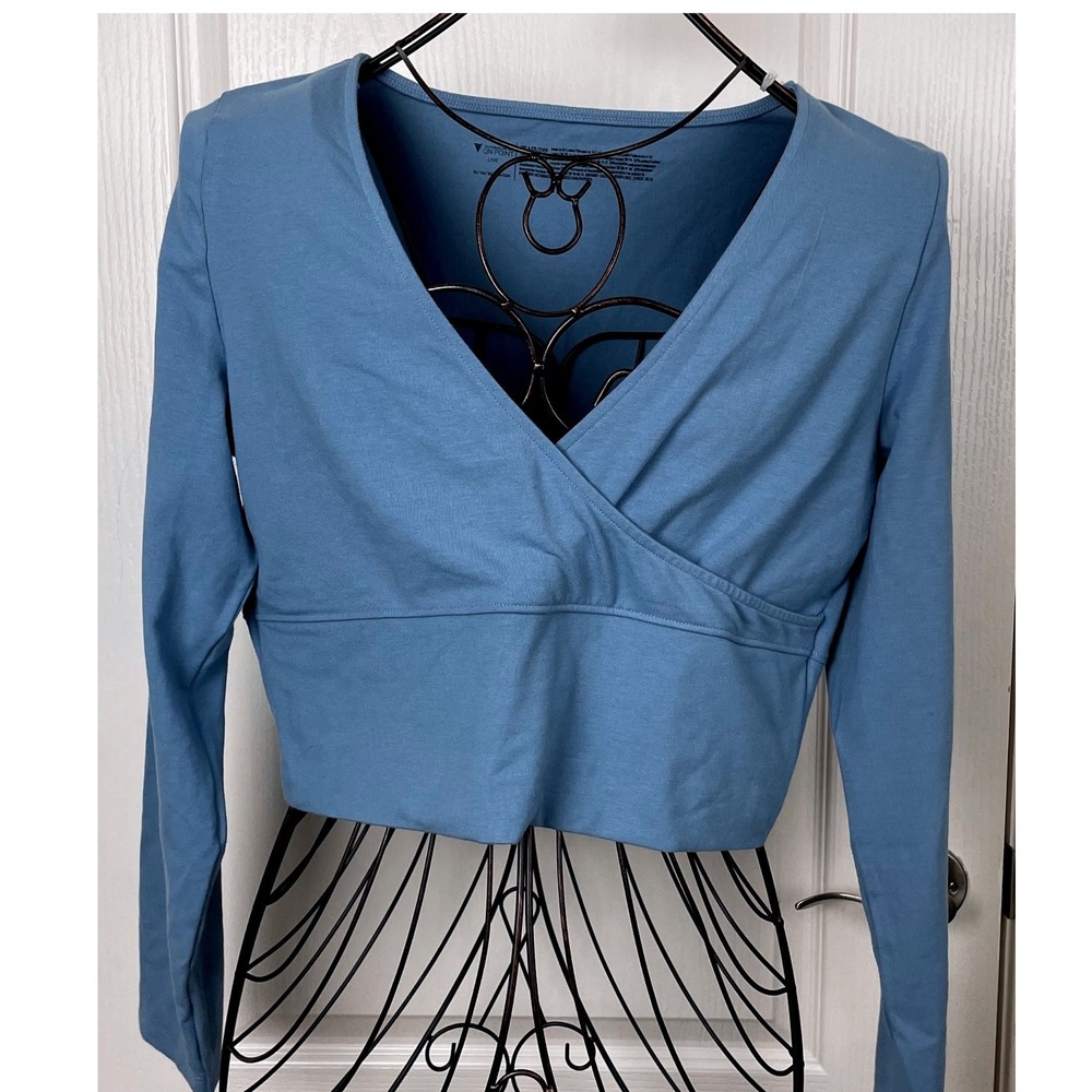 Victoria's Secret On Point Live Blue Crop Wrap Front Long Sleeve Top XL Stretch